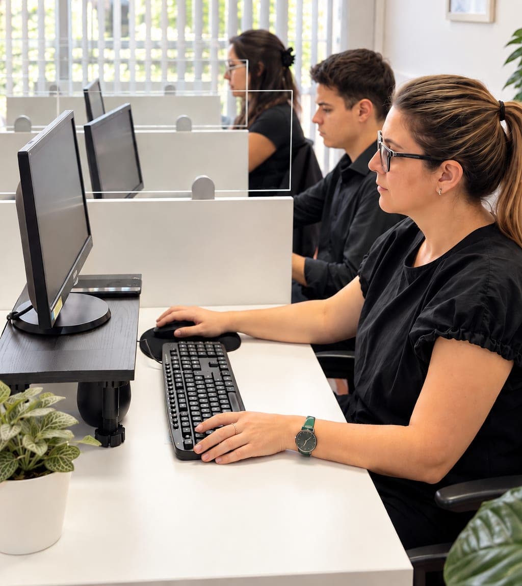 Equipo de Más Cuidados trabajando en la oficina